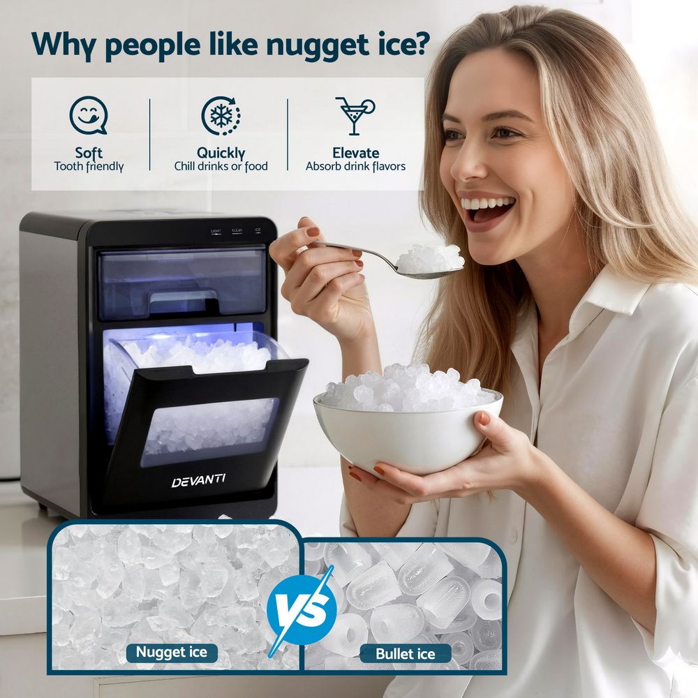 Devanti Ice Machine 20kg Nugget Ice Maker with Self-Cleaning Feature