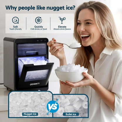 Devanti Ice Machine 20kg Nugget Ice Maker with Self-Cleaning Feature