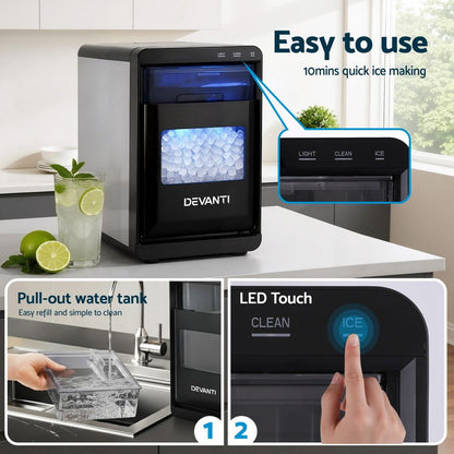 Devanti Ice Machine 20kg Nugget Ice Maker with Self-Cleaning Feature